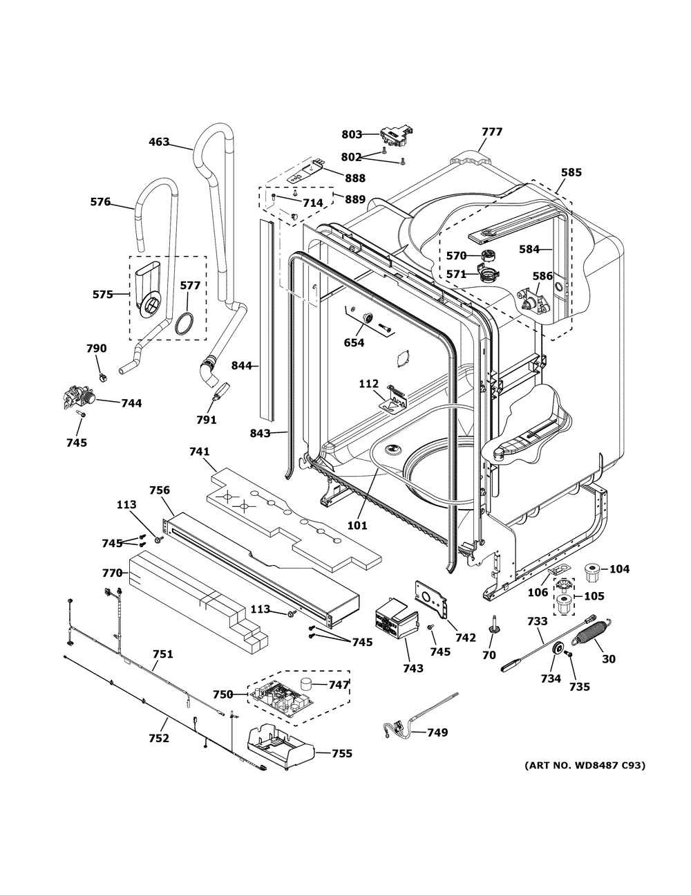 Body Parts Diagram and Parts List for GDT605PSM4SS  General Electric Dishwasher