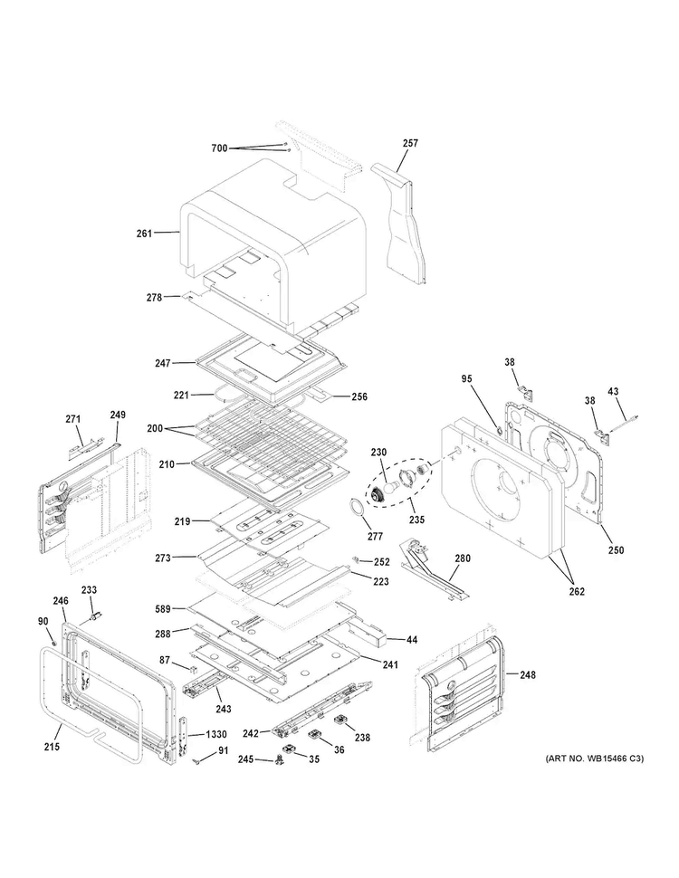Lower Oven Diagram and Parts List for JGB860EEJ5ES  General Electric Range