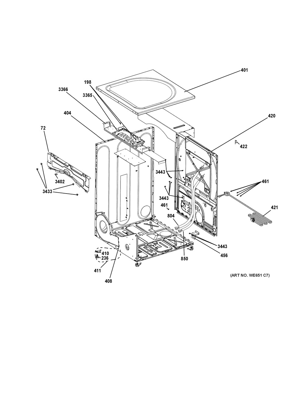 Cabinet & Top Panel Diagram and Parts List for GFD40GSCM0WW  General Electric Dryer