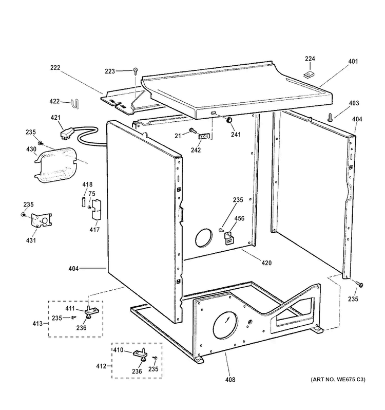 Cabinet & Top Panel Diagram and Parts List for DCCB330GJ4WC  General Electric Dryer