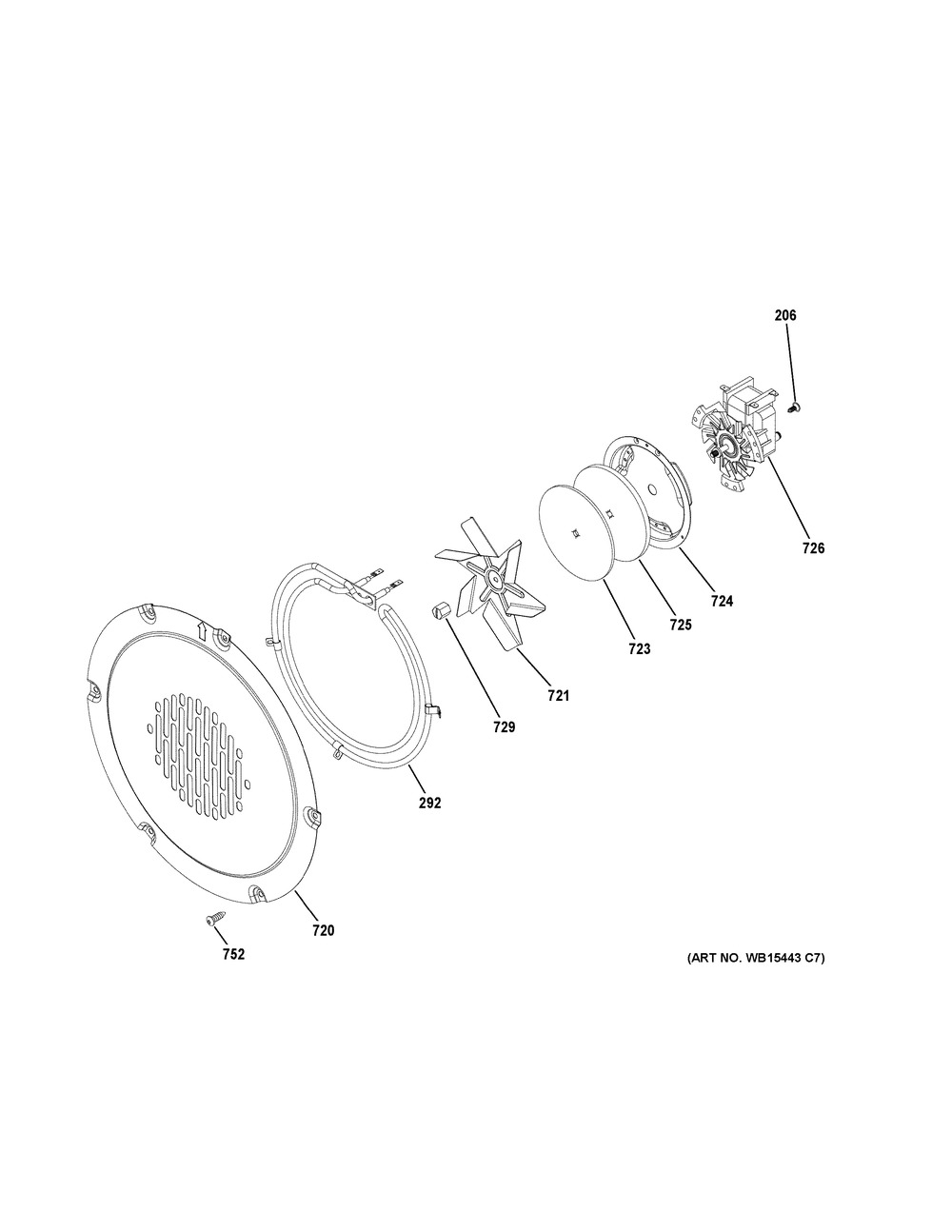 Convection Fan Diagram and Parts List for P2S930SEL3SS  General Electric Range