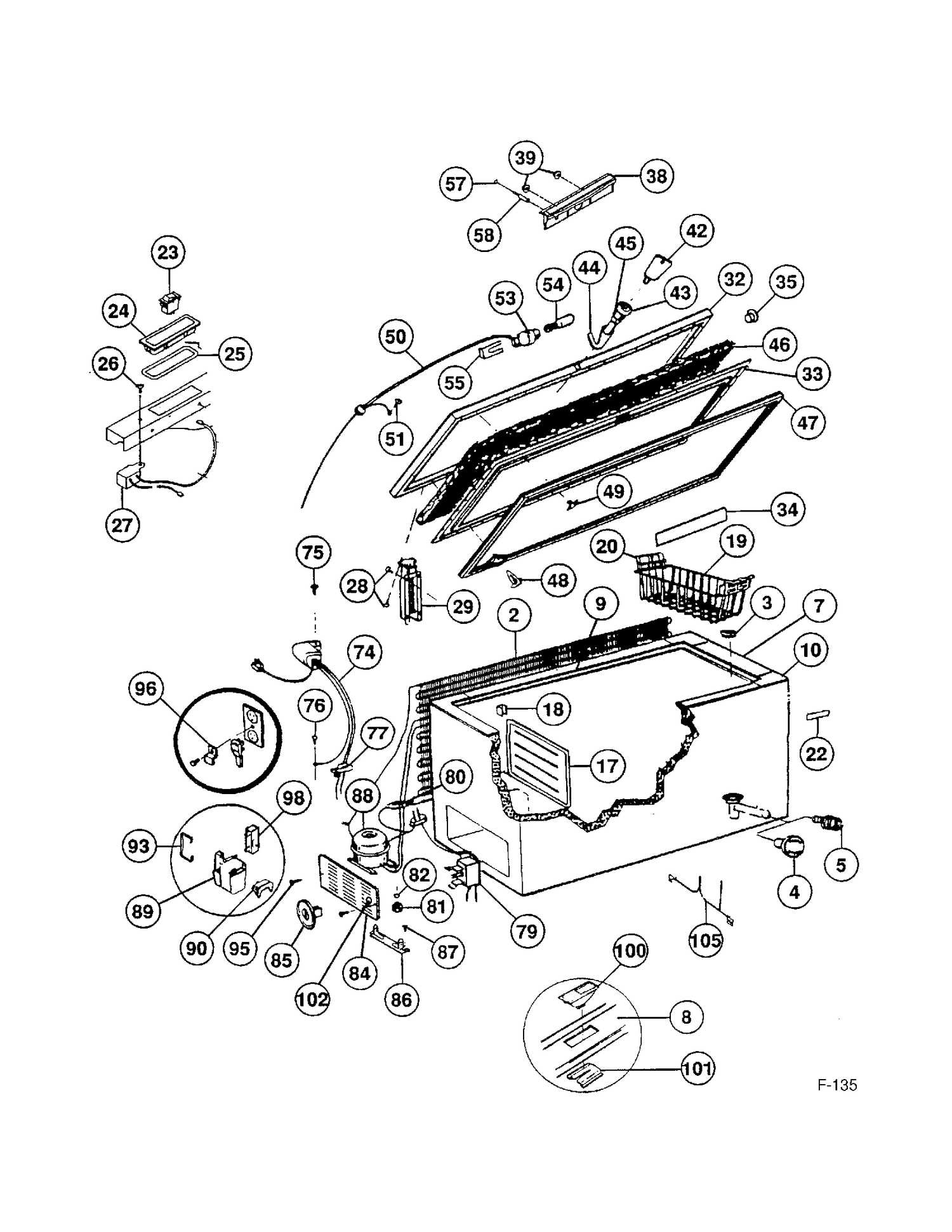 FREEZER Diagram and Parts List for 81590-1  General Electric Freezer