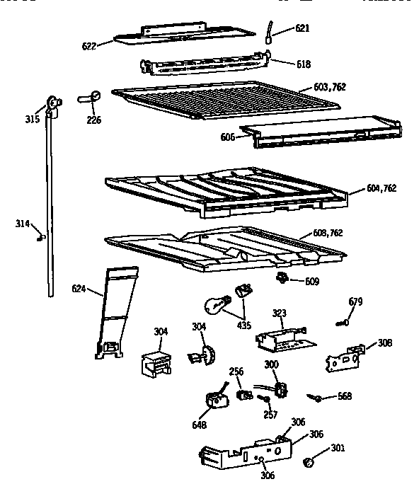 Compartment Separator Assembly Diagram and Parts List for TBX18DASJRWH  General Electric Refrigerator