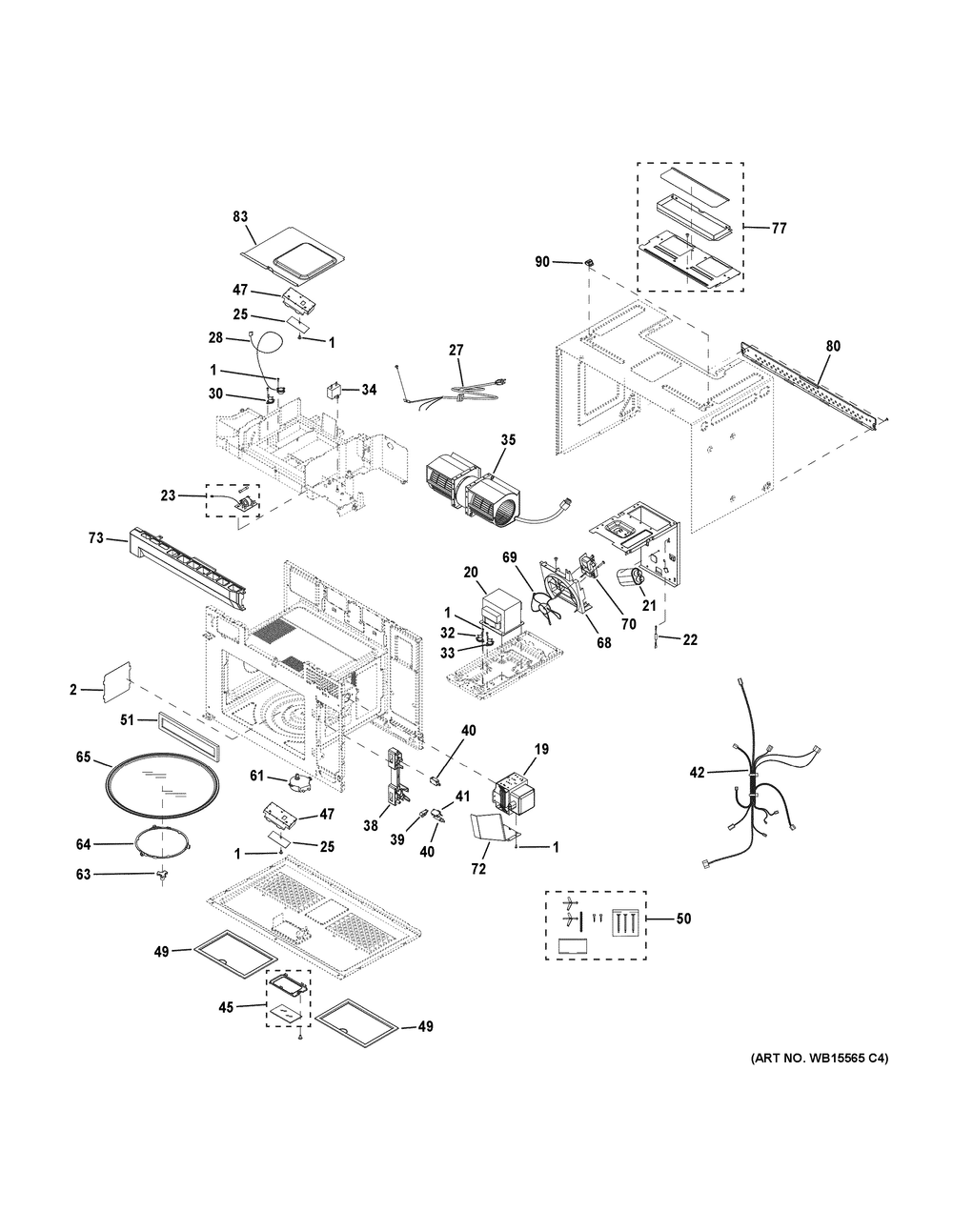 Oven Cavity Parts Diagram and Parts List for GVMB14S4W1SS  General Electric Microwave Oven Combo