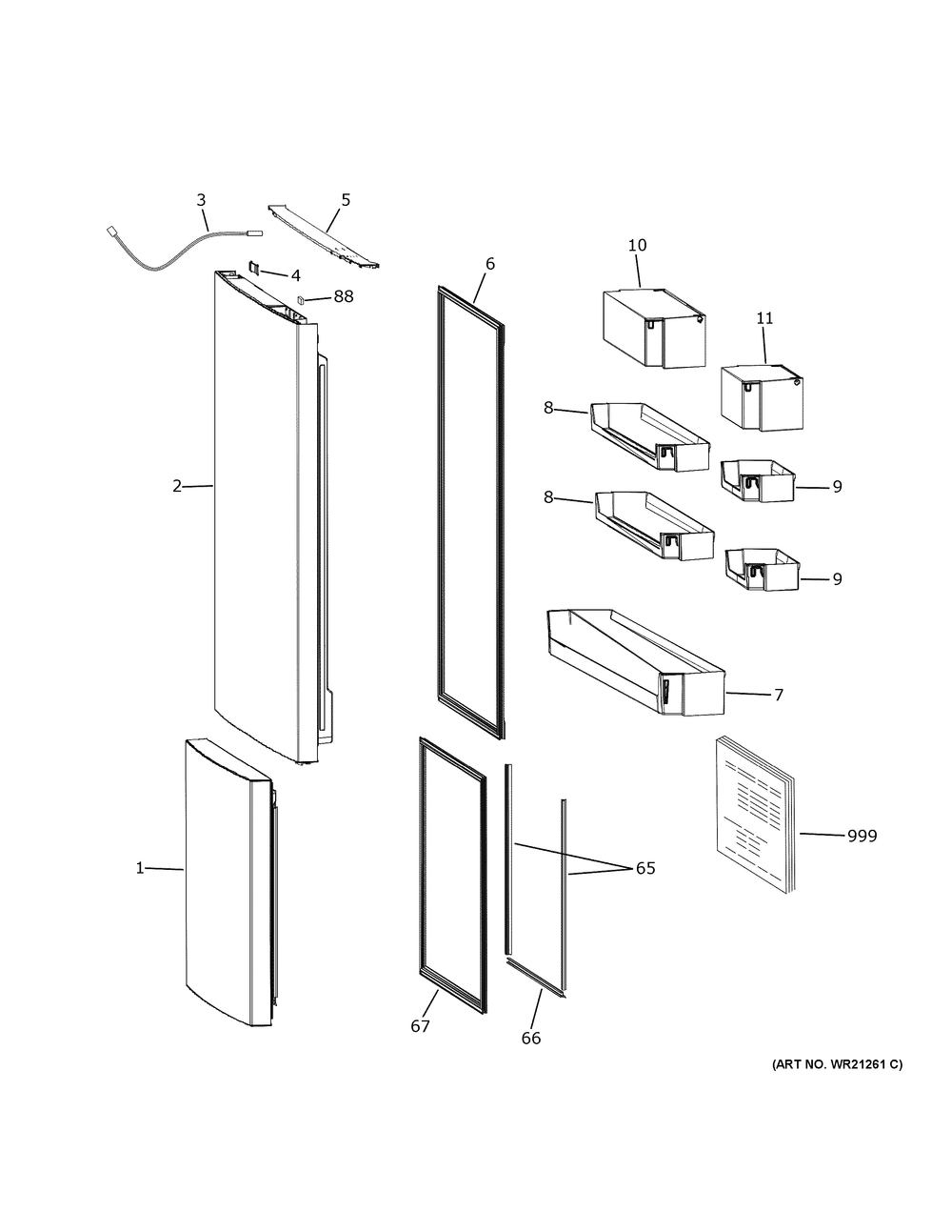 Doors Diagram and Parts List for GBE17HYRCFS  General Electric Refrigerator