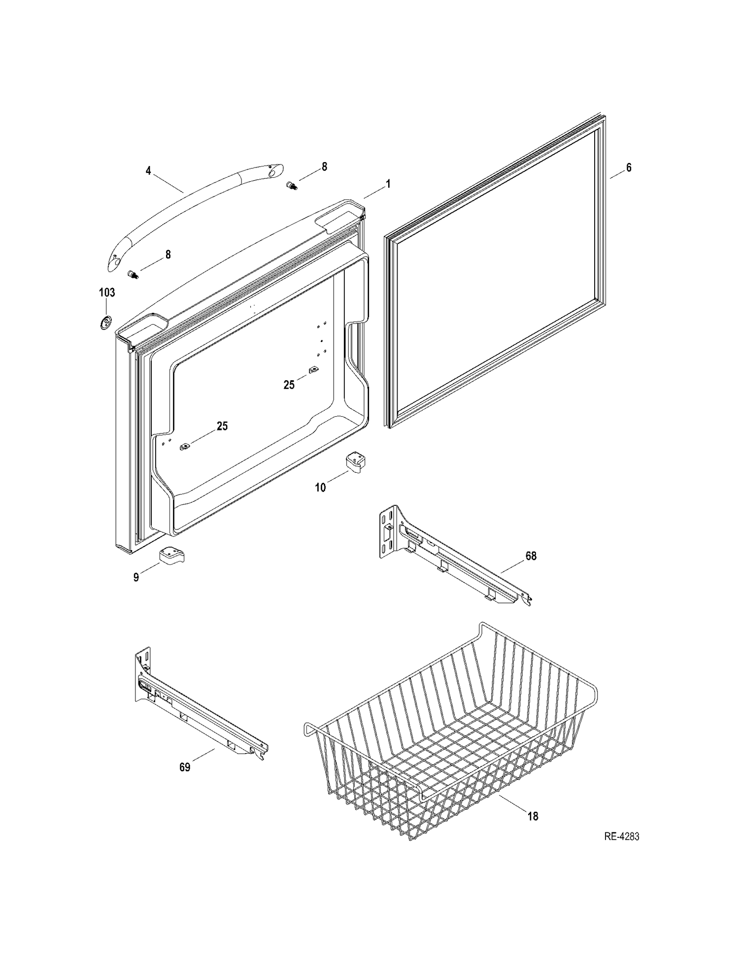 FZ DOOR Diagram and Parts List for GDRS3KBYCRSS  General Electric Refrigerator
