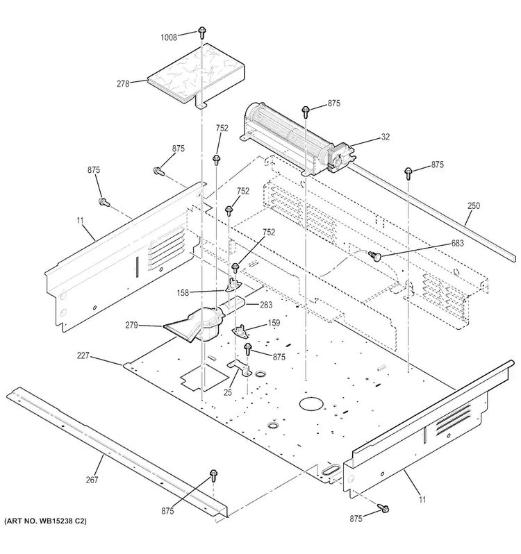 Cooling Fan Diagram and Parts List for JS630SF2SS  General Electric Range