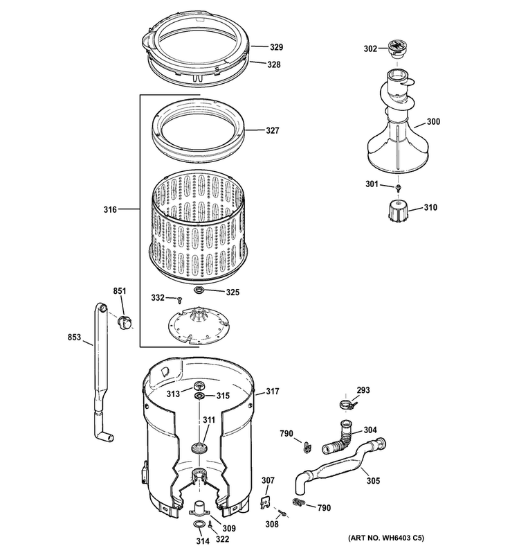 Tub, Basket & Agitator Diagram and Parts List for MTAP1100F2WW  Hotpoint Washer