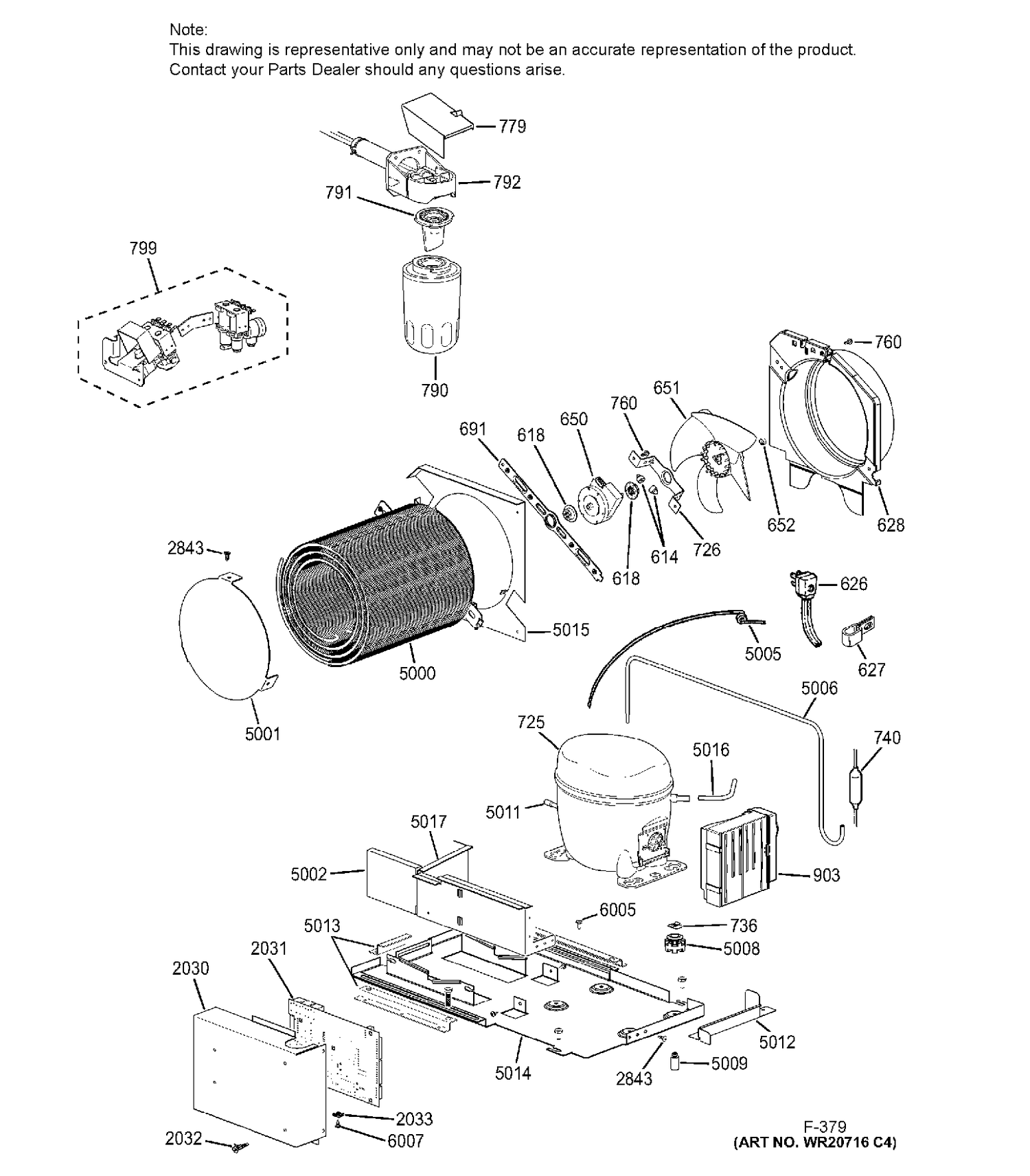 MACHINE COMPARTMENT Diagram and Parts List for ZIF360NHBLH  General Electric Freezer