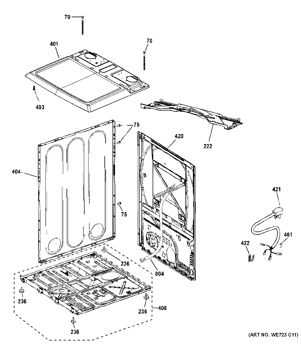 Cabinet And Top Panel Diagram and Parts List for GTD45GASJ3WS  General Electric Dryer