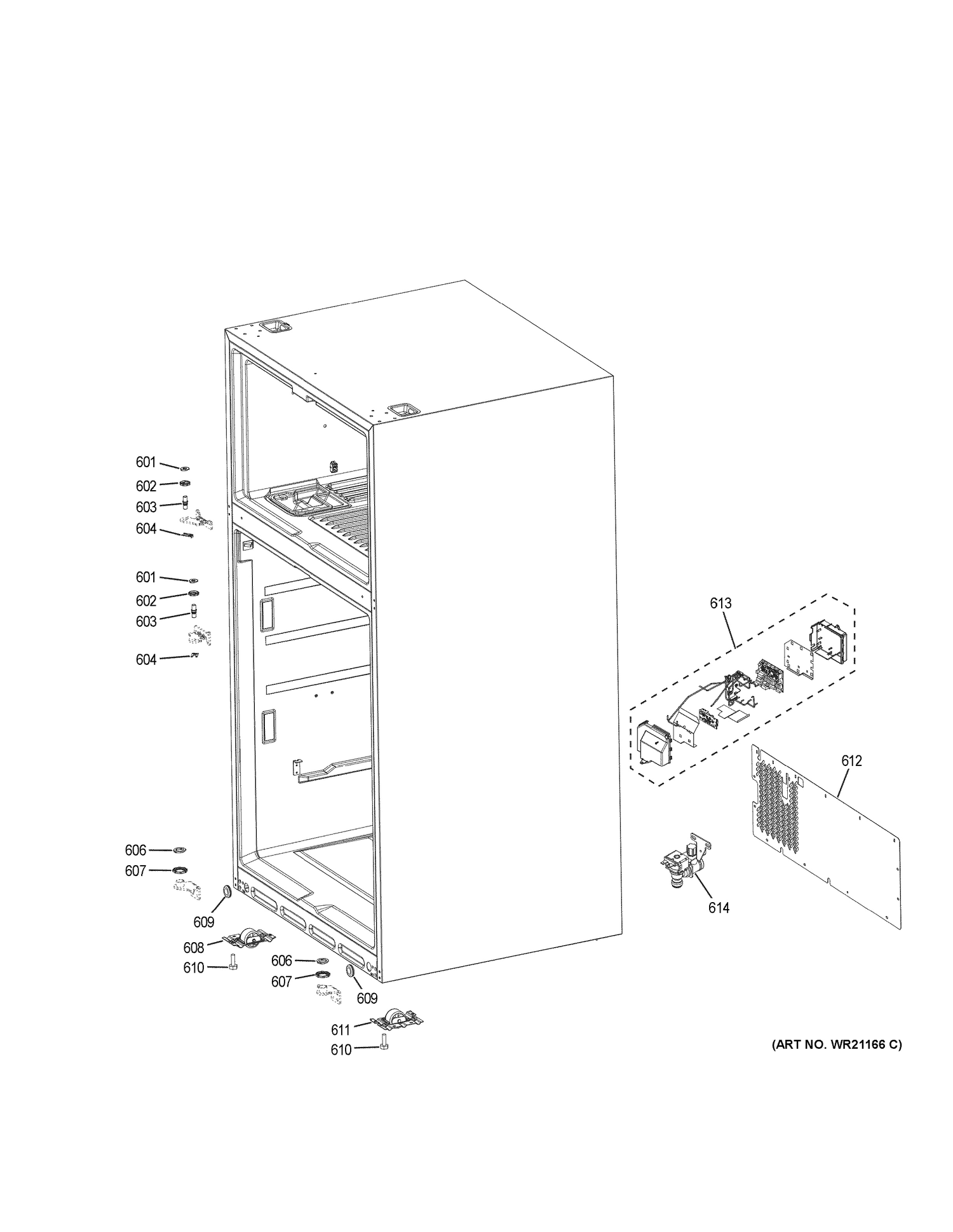 CASE PARTS Diagram and Parts List for G6S28TSLBSS  General Electric Refrigerator