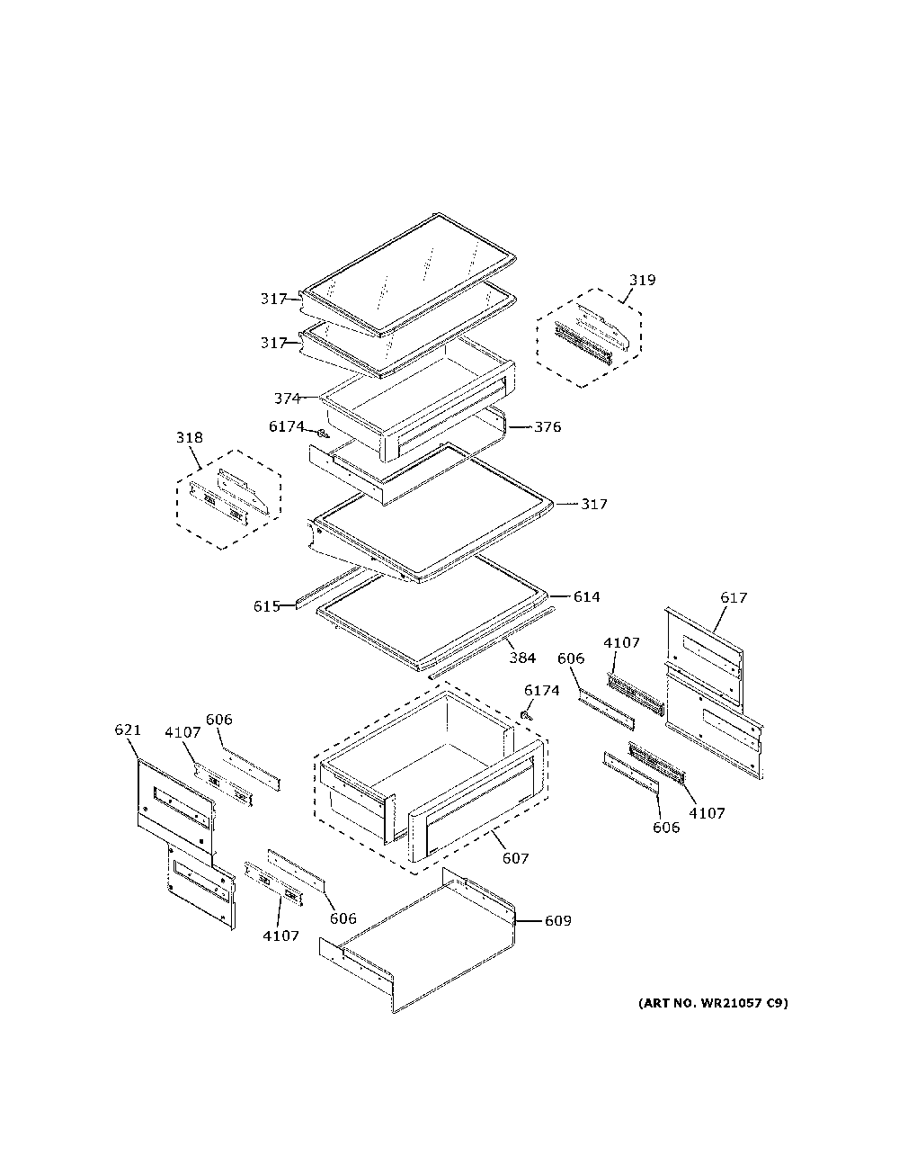 Fresh Food Shelves Diagram and Parts List for ZISB480DNKII  General Electric Refrigerator