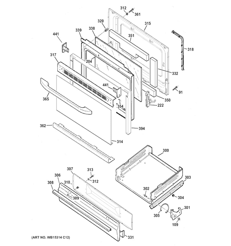 Door & Drawer Parts Diagram and Parts List for JGBS64DEF1BB  General Electric Range