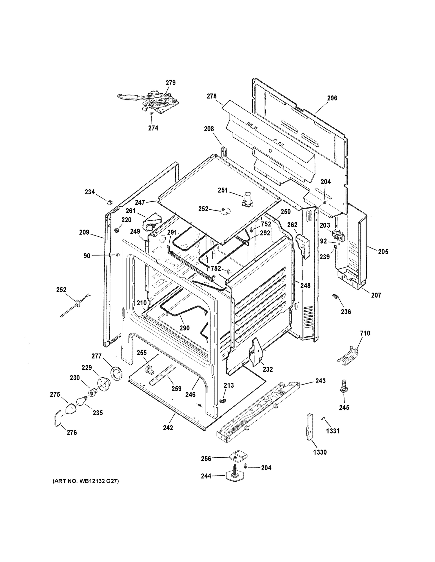 BODY PARTS Diagram and Parts List for RB720DH2WW  General Electric Range