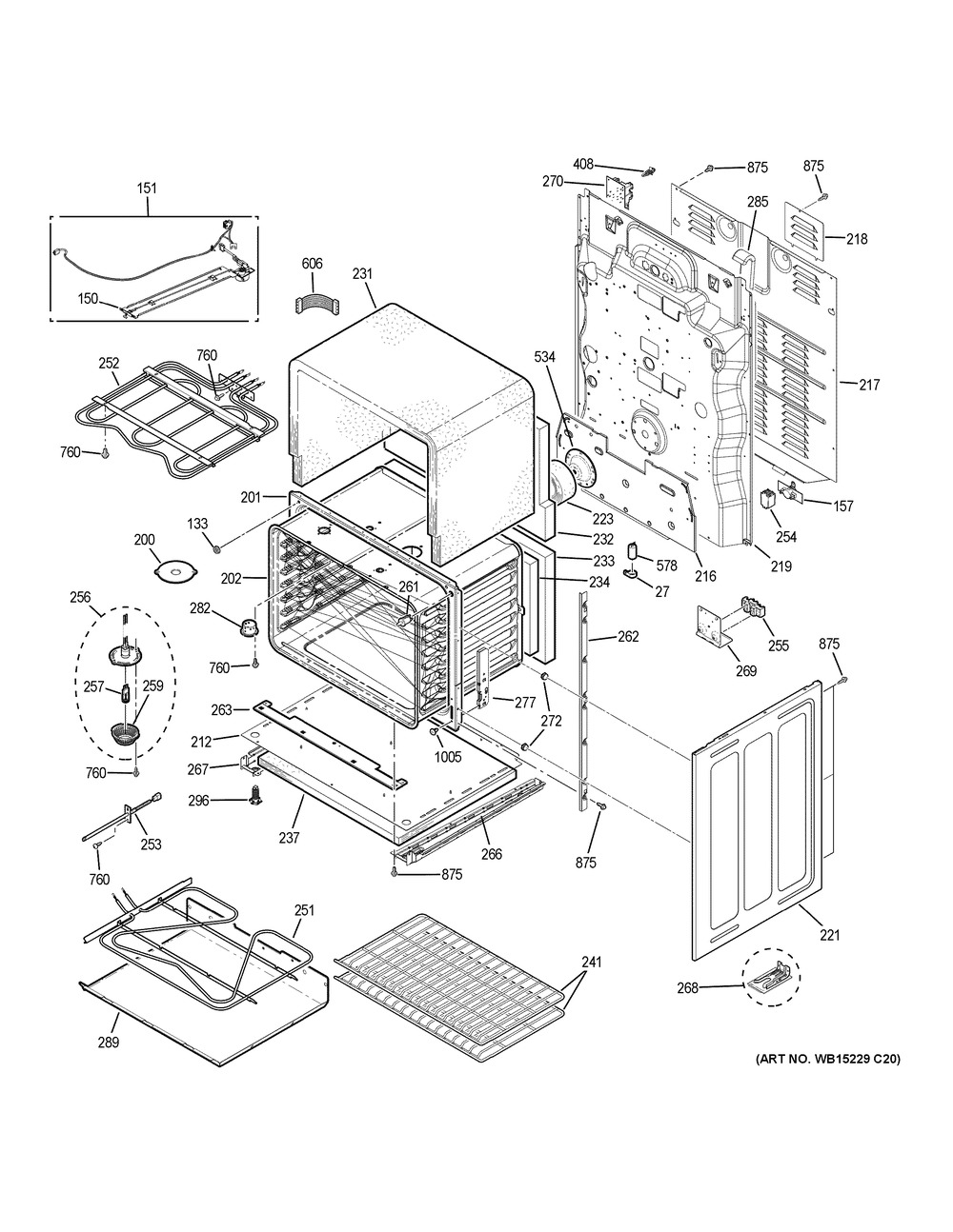 Lower Oven Diagram and Parts List for PB960FJ5DS  General Electric Range
