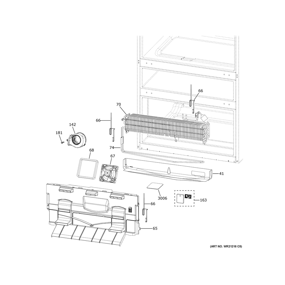 Freezer Section Diagram and Parts List for CVE28DP4NHW2  General Electric Refrigerator