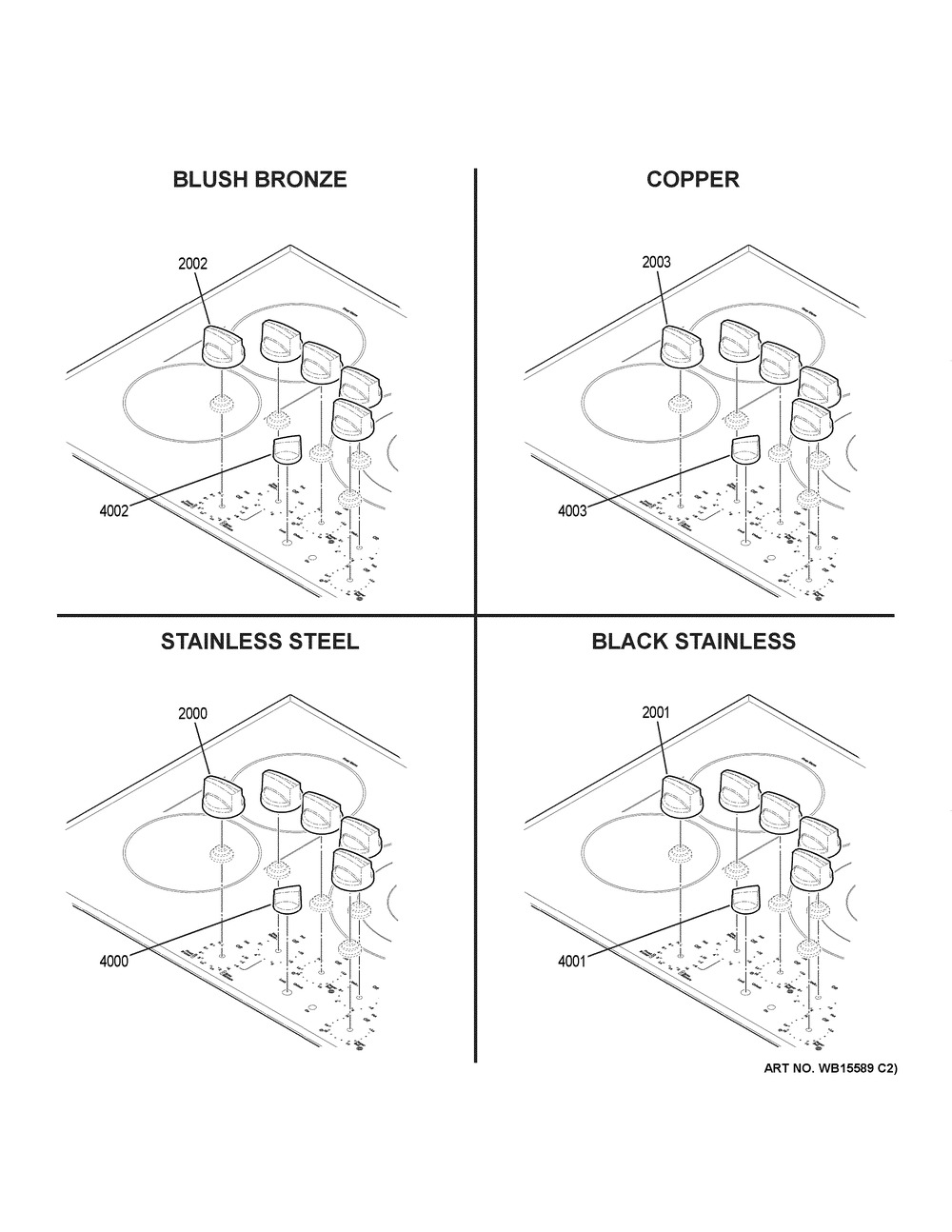 Cafe Customization Diagram and Parts List for CEP70362M1S1  General Electric Cooktop