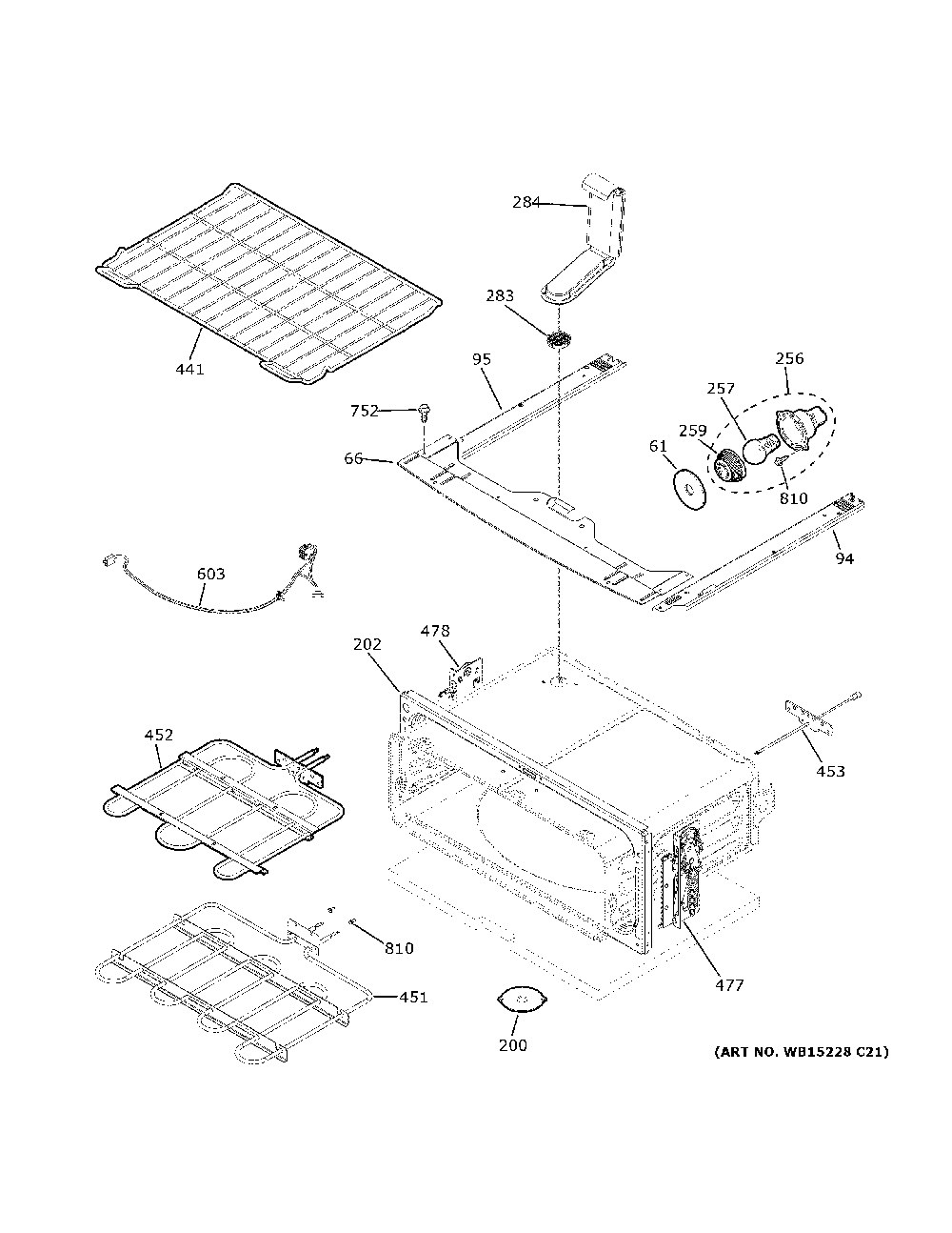 Upper Oven Diagram and Parts List for JBS86EP3ES  General Electric Range