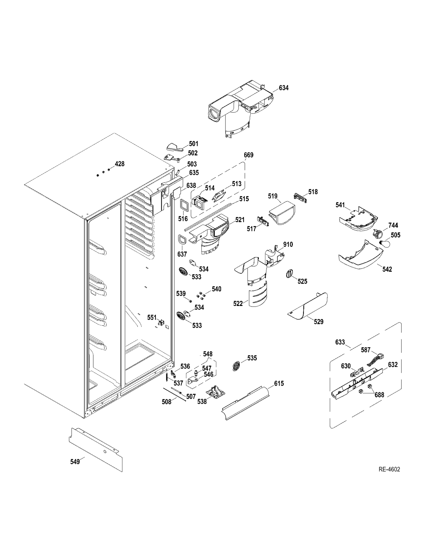 FF SECTION Diagram and Parts List for GSR23YBWHSS  General Electric Refrigerator