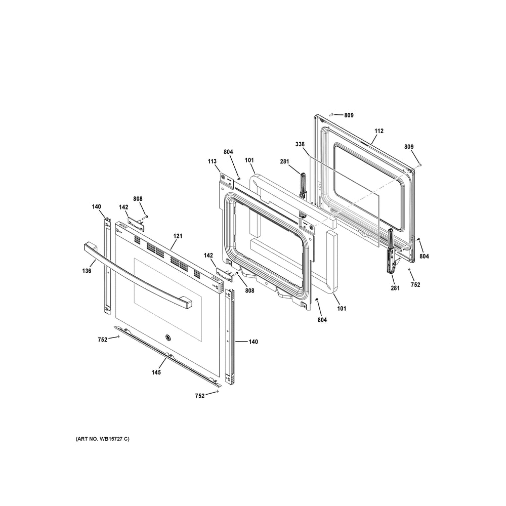 Door Diagram and Parts List for GRF500SV2SS  General Electric Range