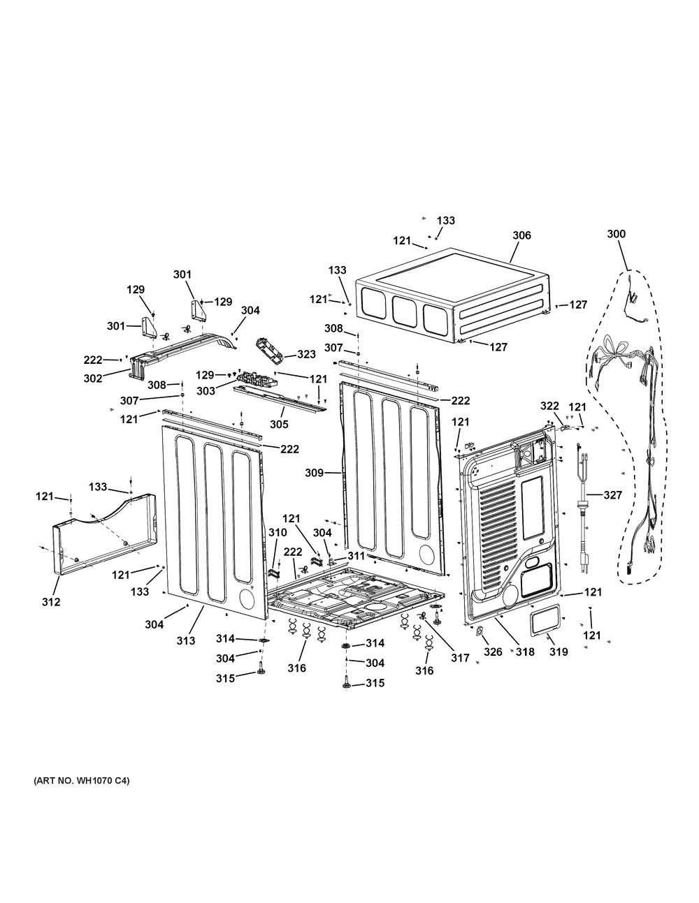 Cabinet And Top Panel Diagram and Parts List for VFD31GSSR0WW  General Electric Dryer