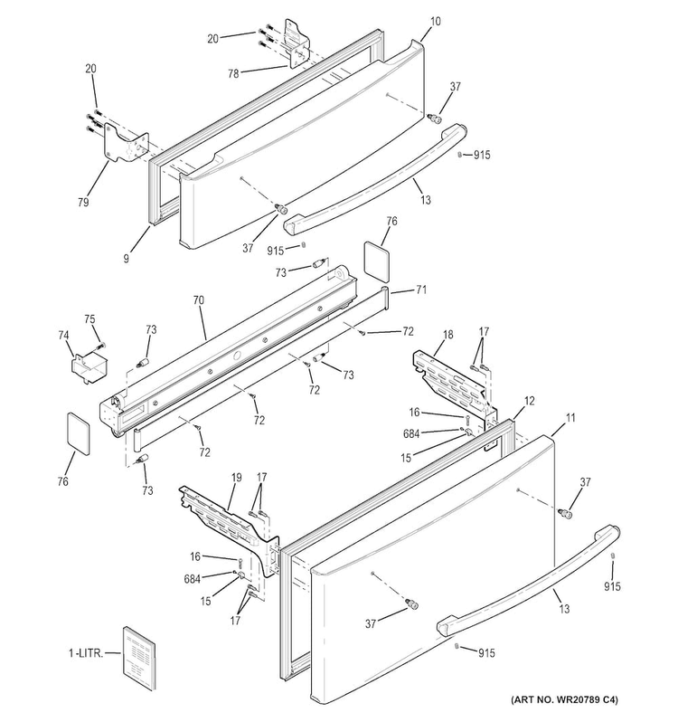 Freezer Doors Diagram and Parts List for PGS25KSEAFSS  General Electric Refrigerator