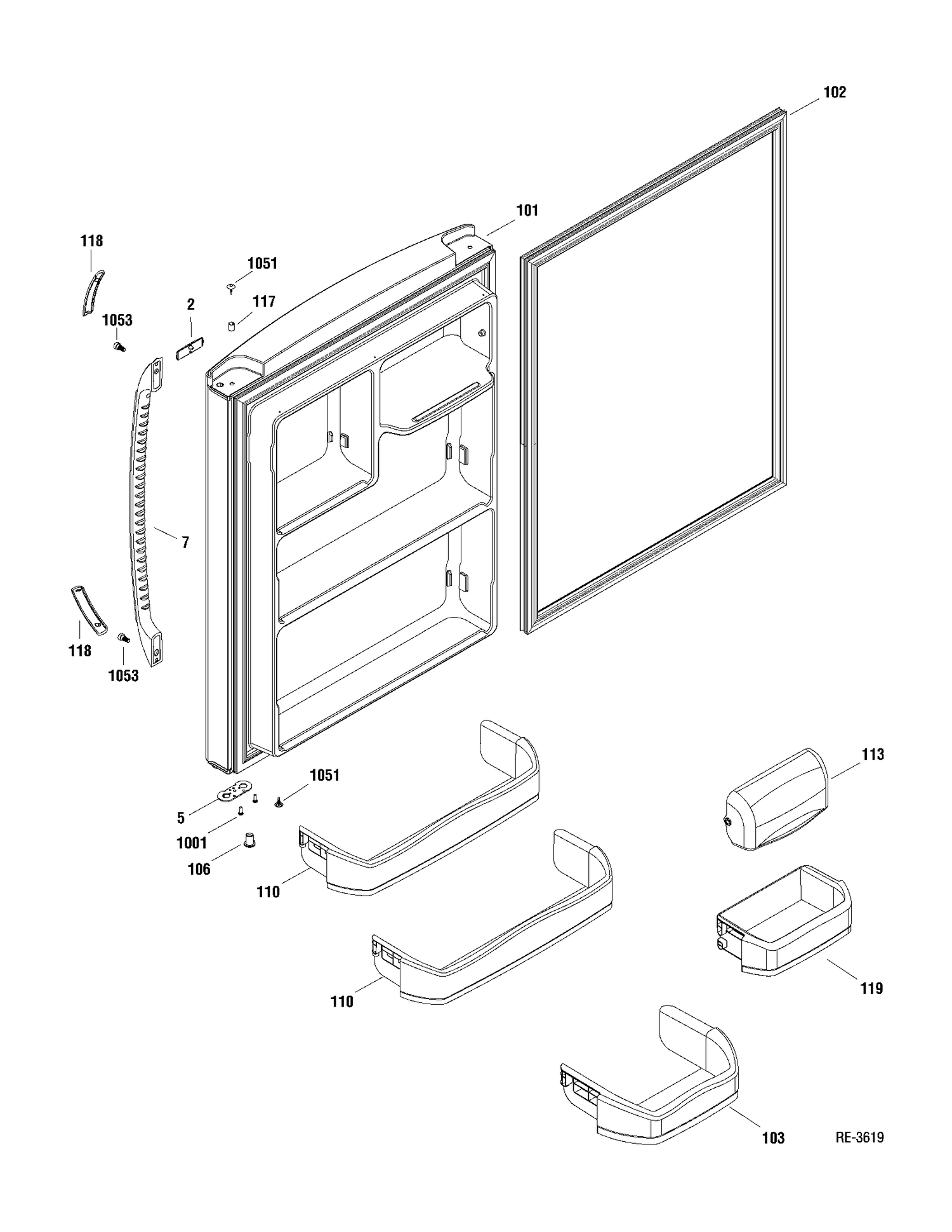 FF DOOR Diagram and Parts List for MBRC0GAXARWW  General Electric Refrigerator