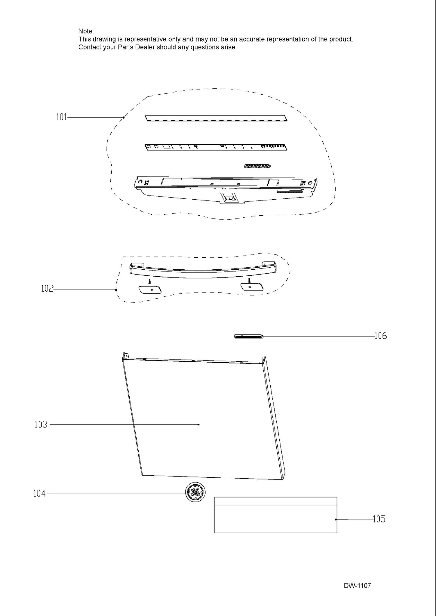 ESCUTCHEON & DOOR ASM Diagram and Parts List for PDT660SGF1BB  General Electric Dishwasher