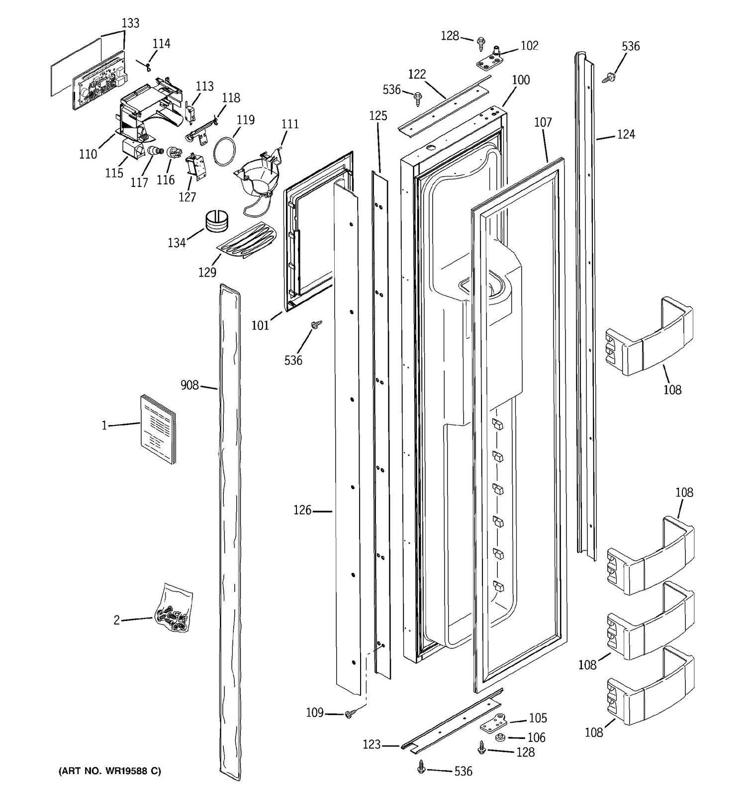 FREEZER DOOR Diagram and Parts List for ZISW480DRK  General Electric Refrigerator
