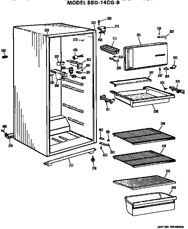 Cabinet Parts Diagram and Parts List for SSD14CGBLWH  Hotpoint Refrigerator