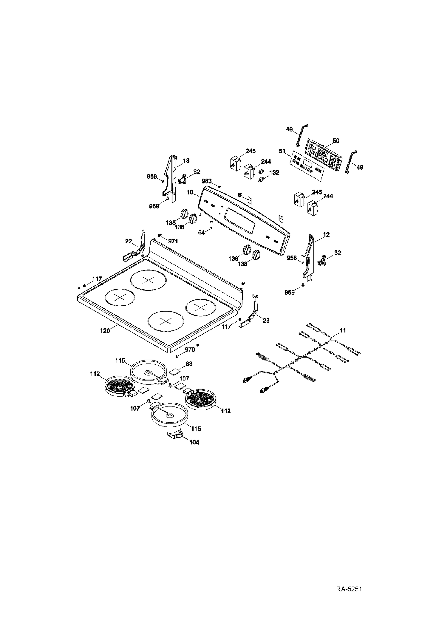 CONTROL PANEL & COOKTOP Diagram and Parts List for JCB630SF1SS  General Electric Range
