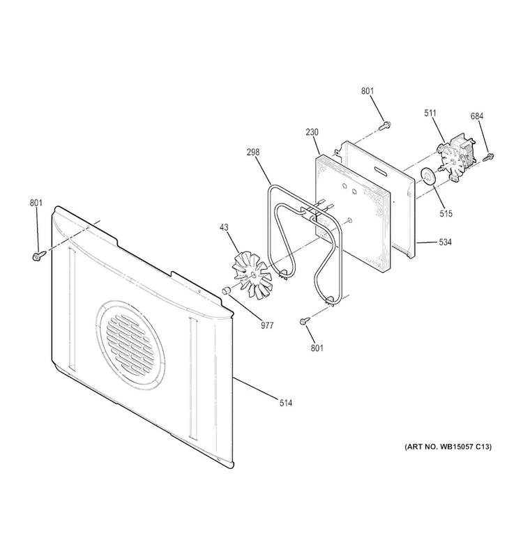 Convection Fan Diagram and Parts List for JB750EJ1ES  General Electric Range