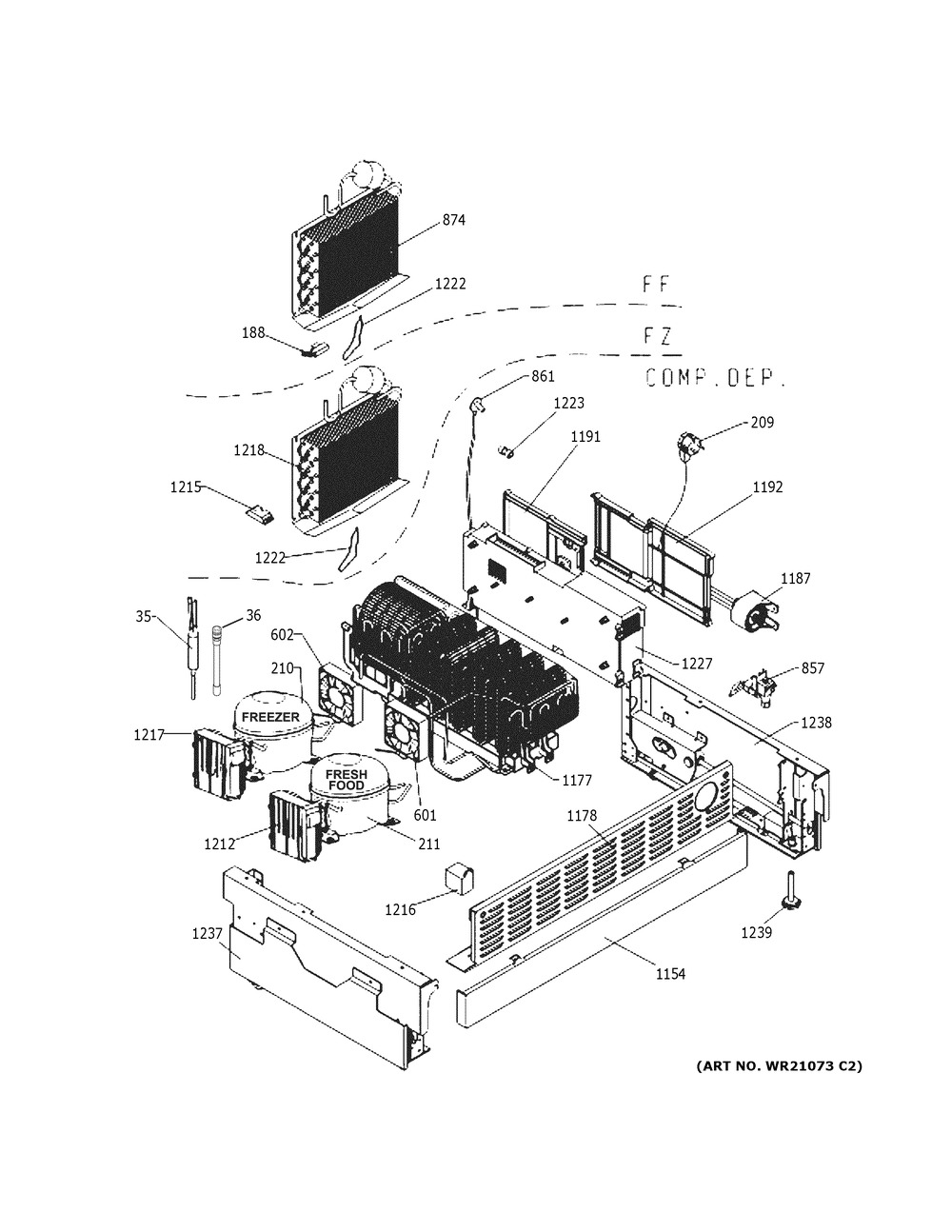 Machine Compartment Diagram and Parts List for ZIC30GNNAII  General Electric Refrigerator