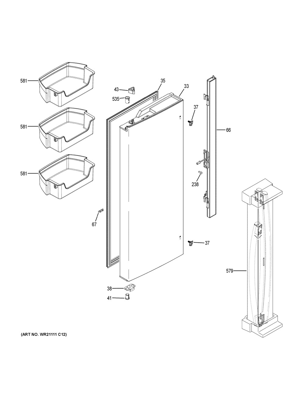 Fresh Food Door - Lh Diagram and Parts List for GNE27ESMAFSS  General Electric Refrigerator