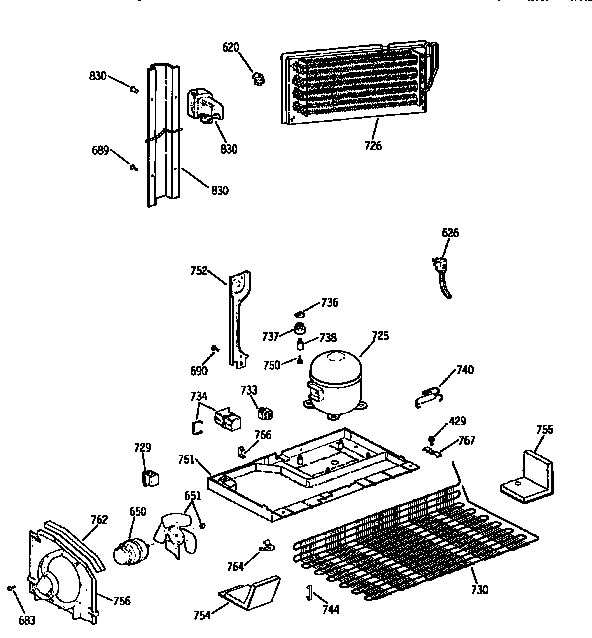Unit Asm Diagram and Parts List for TBX21N1XDRAA  General Electric Refrigerator