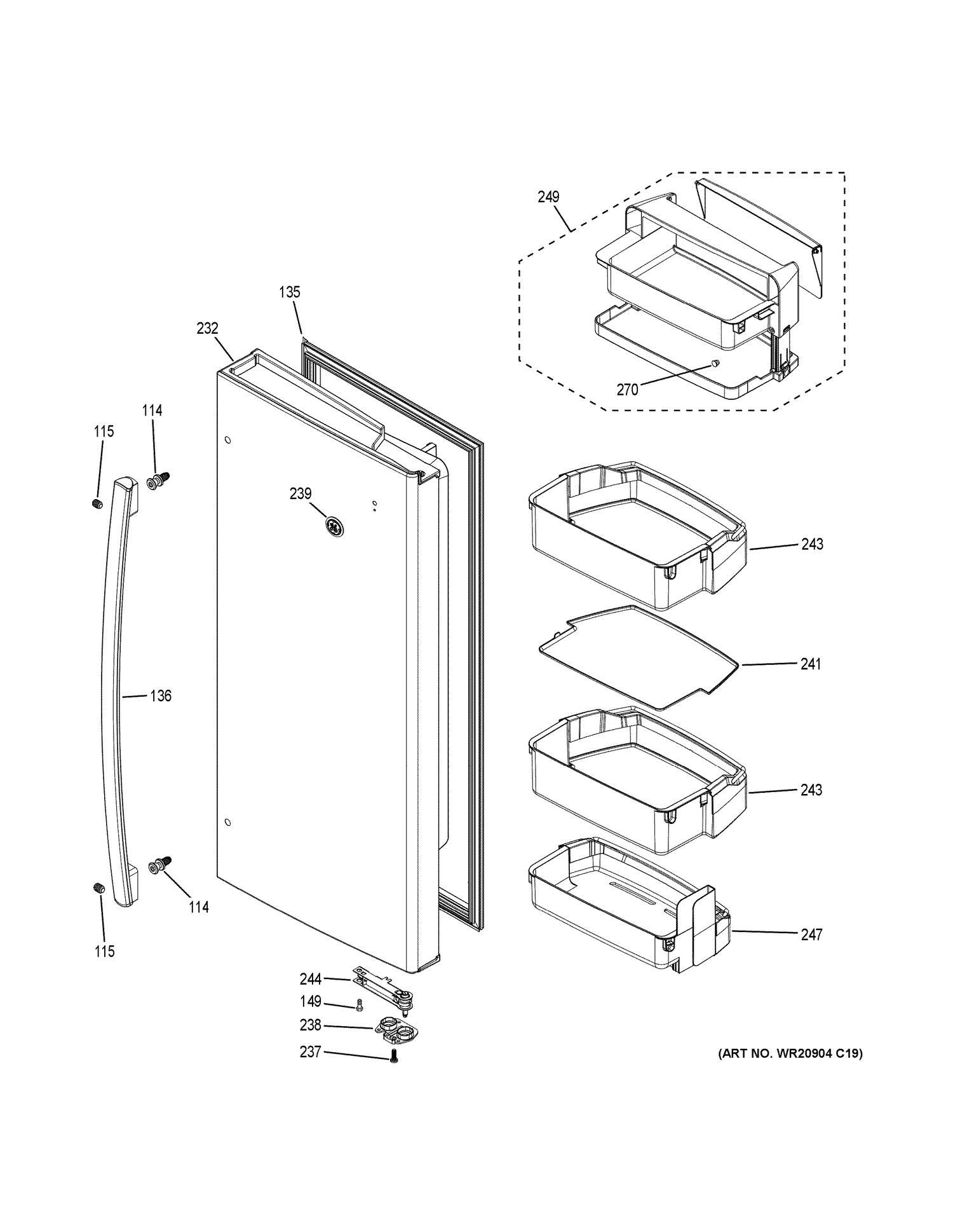 FRESH FOOD DOOR - RH Diagram and Parts List for PFE28KSKGSS  General Electric Refrigerator