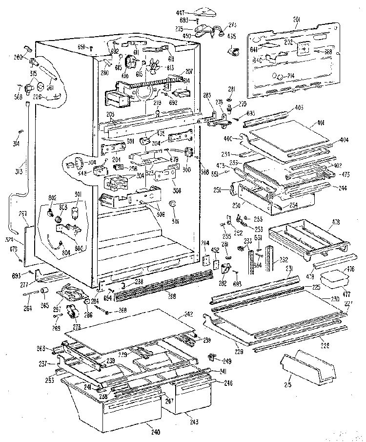 Cabinet Diagram and Parts List for TBX25RLF  General Electric Refrigerator