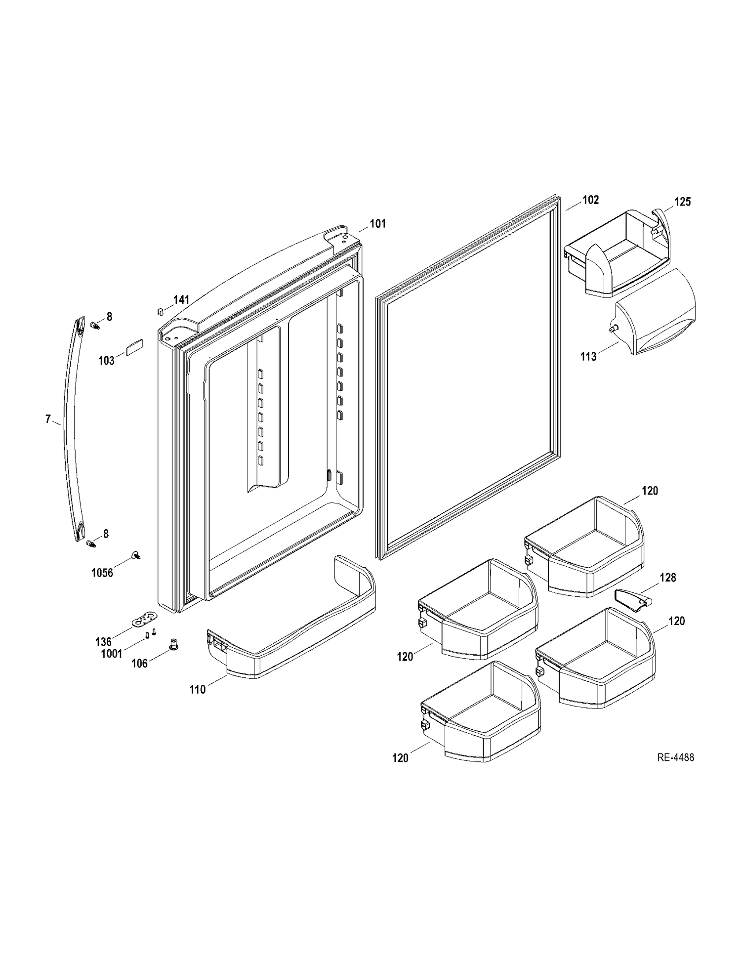 FF DOOR Diagram and Parts List for ADRF0MBZBRWW  General Electric Refrigerator