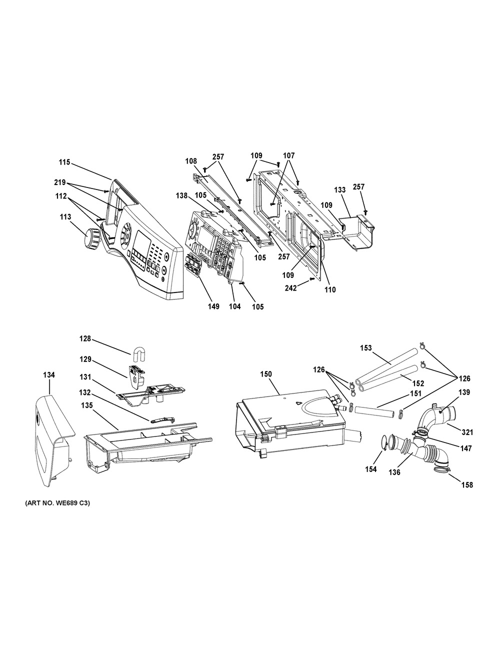 Controls & Dispenser Diagram and Parts List for GFW430SSM0WW  General Electric Washer