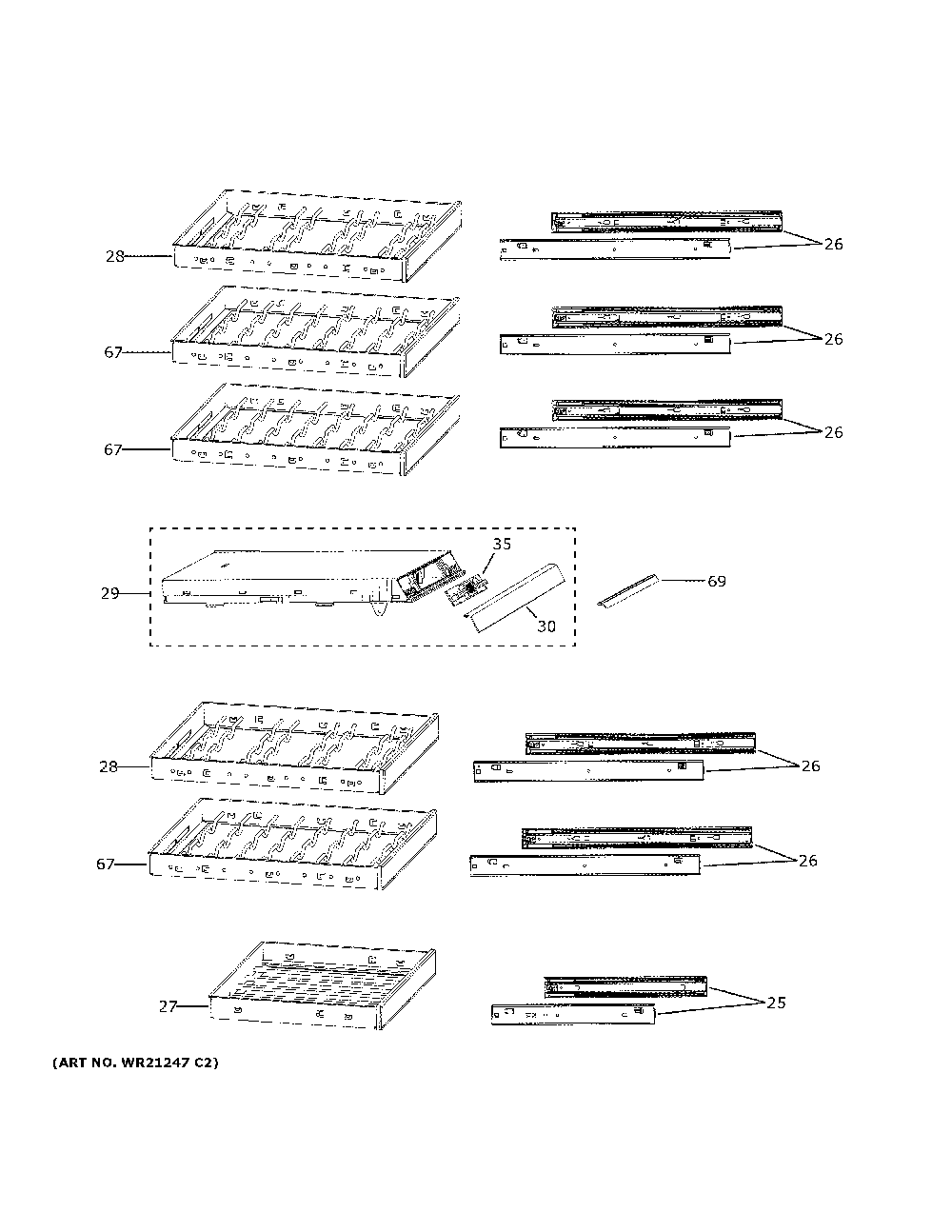 Shelves Diagram and Parts List for CCP06DP2PBS1  General Electric Wine and Beverage Cooler
