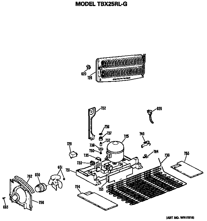 Unit Parts Diagram and Parts List for TBX25RLGR  General Electric Refrigerator