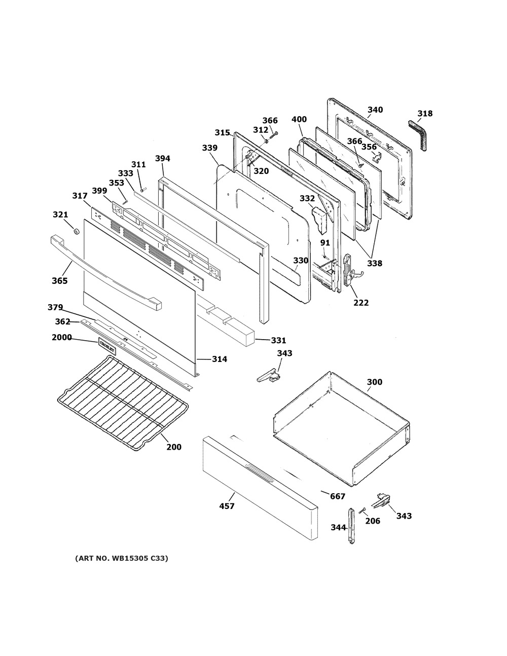 Door And Drawer Parts Diagram and Parts List for XGB635REK2SS  General Electric Range