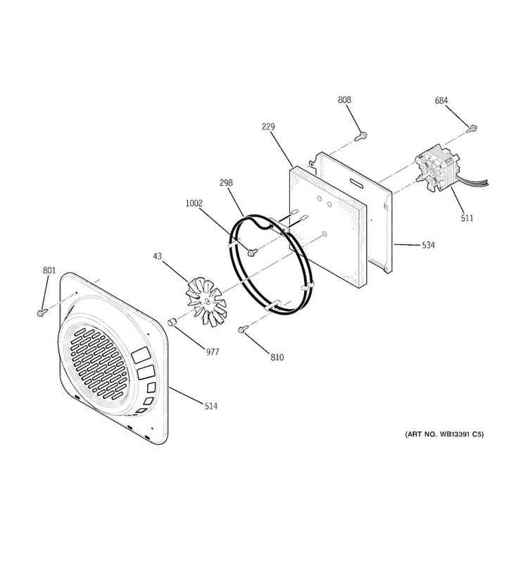 Convection Fan Diagram and Parts List for PCB969DP1BB  General Electric Range