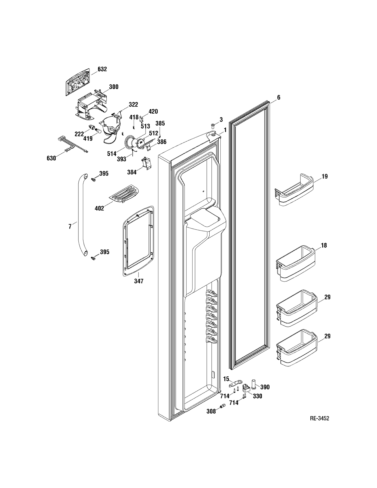 FZ DOOR Diagram and Parts List for DSRF5KGXAEWW  General Electric Refrigerator