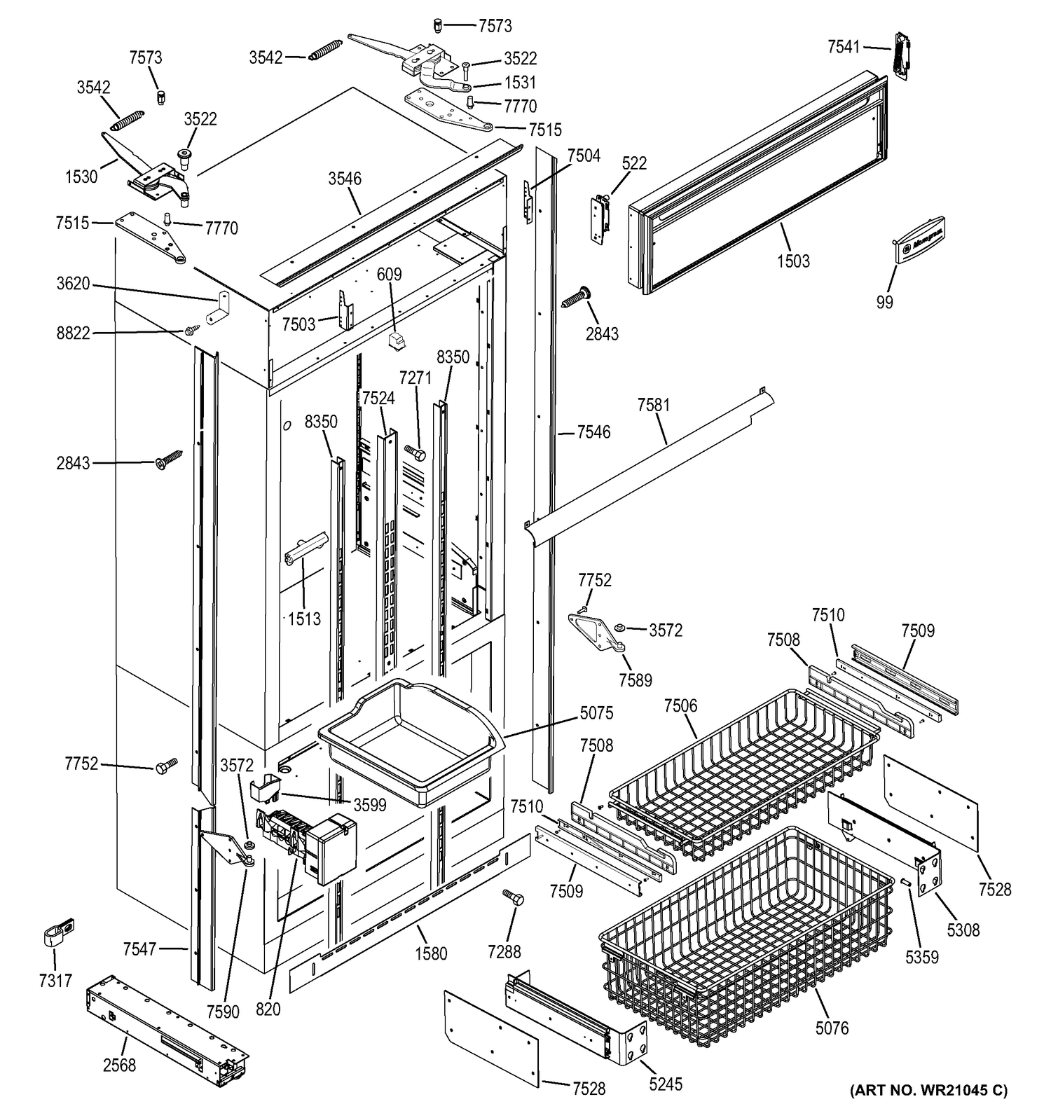 FREEZER SECTION, TRIM & COMPONENTS Diagram and Parts List for ZIP360NZA  General Electric Refrigerator