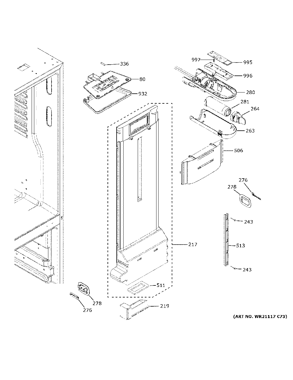 Fresh food section Diagram and Parts List for GNE27EYMNFFS  General Electric Refrigerator