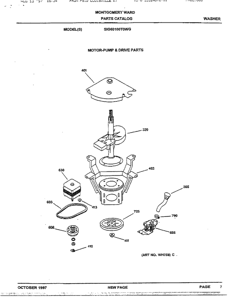 Motor-pump And Drive Diagram and Parts List for SIG60100T0WG  General Electric Washer