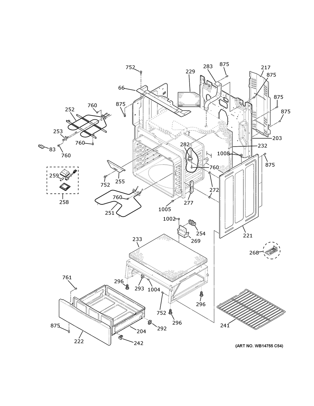 Body Parts Diagram and Parts List for JBS60RKCSS  General Electric Range