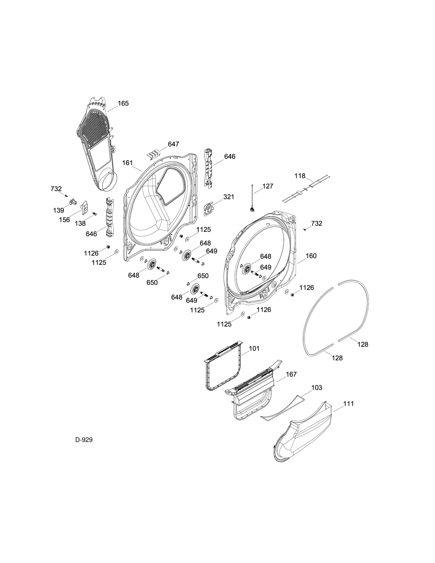 REAR & FRONT ROLLER SUPPORT Diagram and Parts List for GTMS855GD0MC  General Electric Dryer