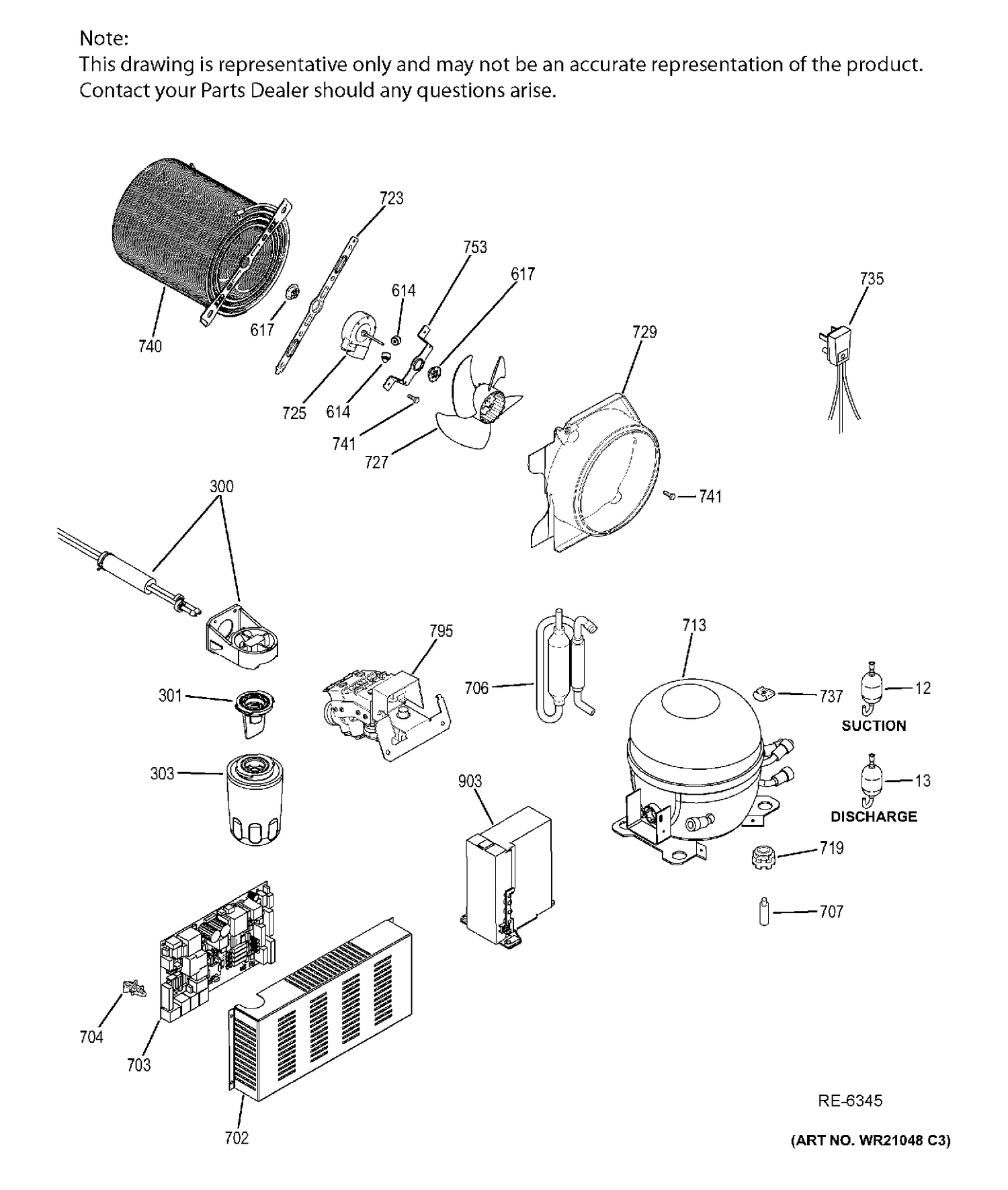 MACHINE COMPARTMENT Diagram and Parts List for ZIP360NHB  General Electric Refrigerator